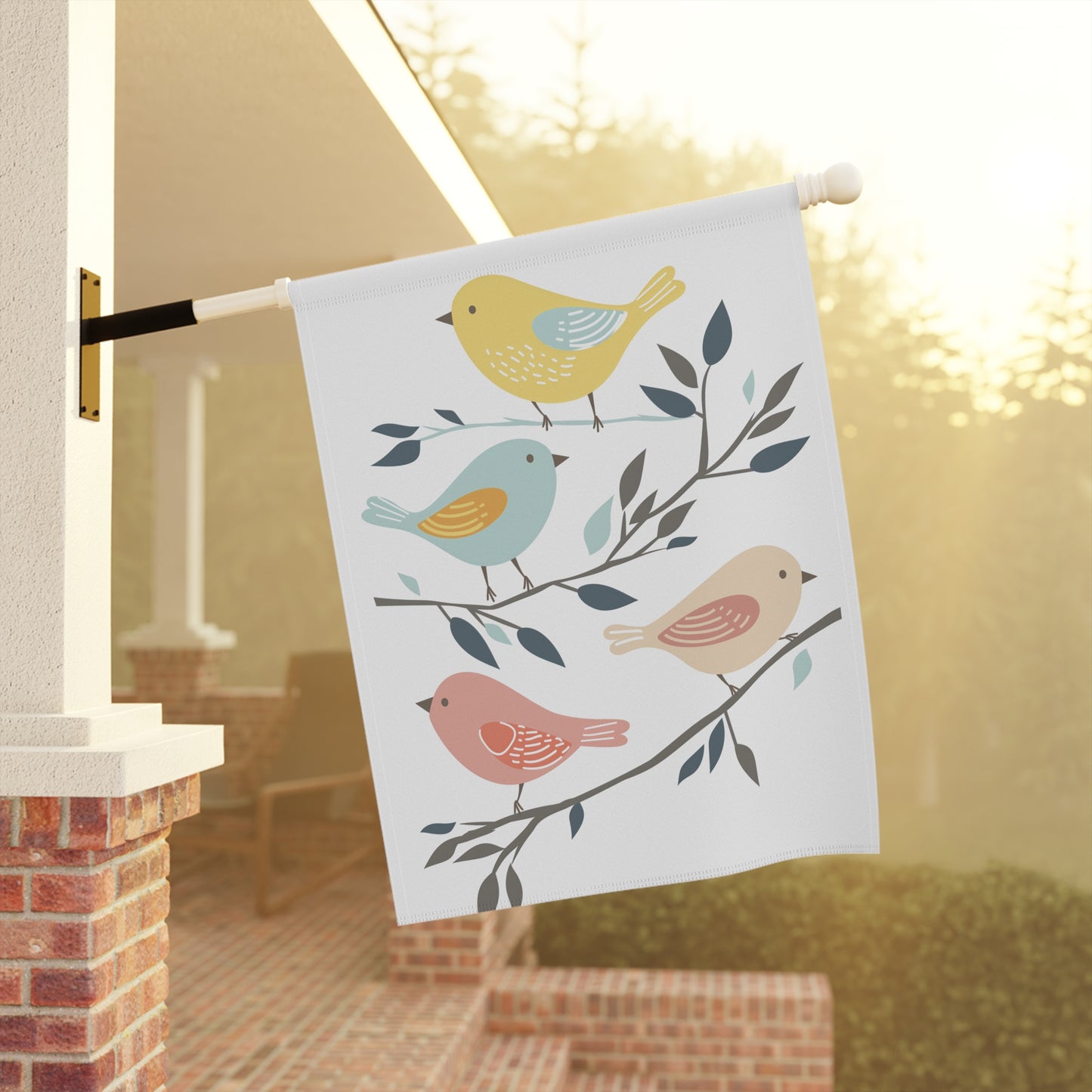 Birds on Branch Garden Flag — Pastel Spring House Banner