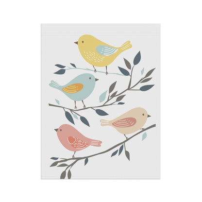 Birds on Branch Garden Flag — Pastel Spring House Banner