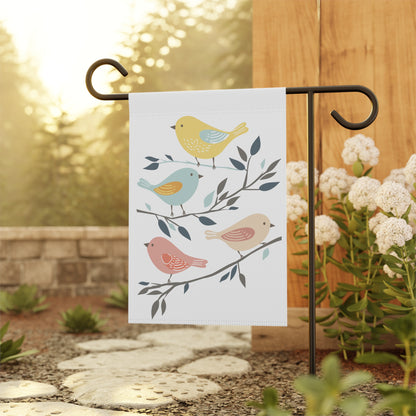 Birds on Branch Garden Flag — Pastel Spring House Banner