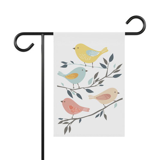 Birds on Branch Garden Flag — Pastel Spring House Banner