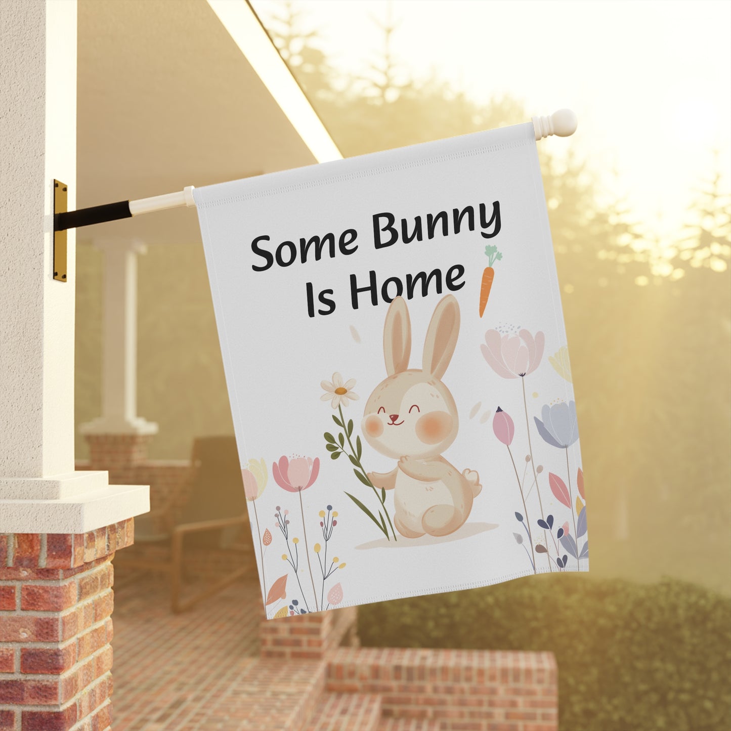 Some Bunny Is Home Easter Garden Flag — Cute Bunny Spring Yard Banner