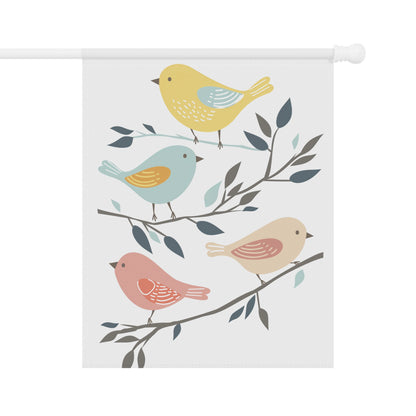 Birds on Branch Garden Flag — Pastel Spring House Banner
